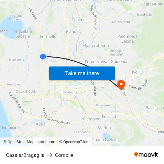 Cassia/Bragaglia to Corcolle map