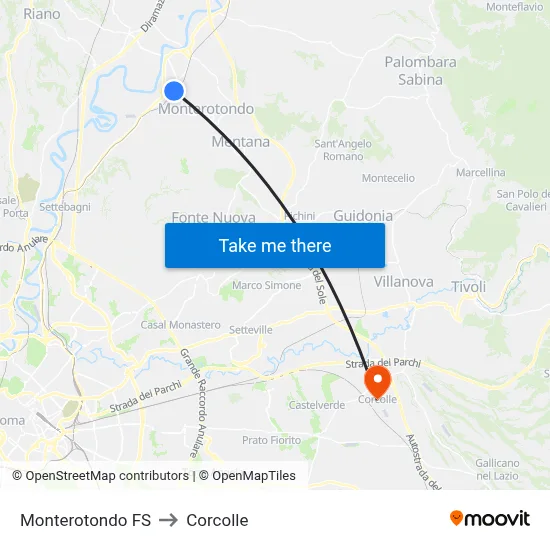 Monterotondo Station to Corcolle map