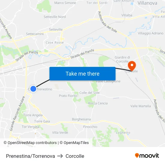 Prenestina/Torrenova to Corcolle map