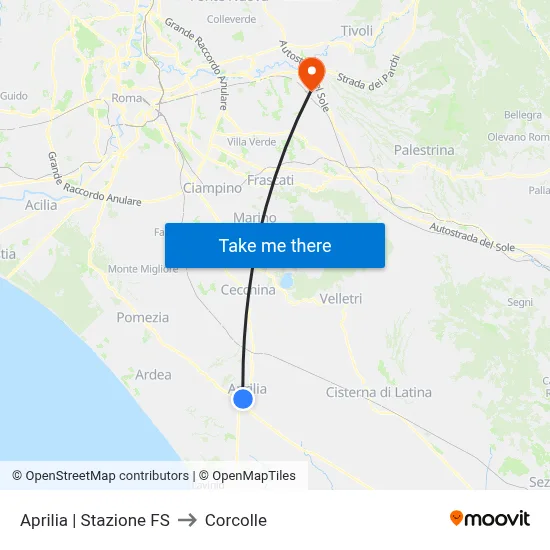 Aprilia | Railway Station to Corcolle map