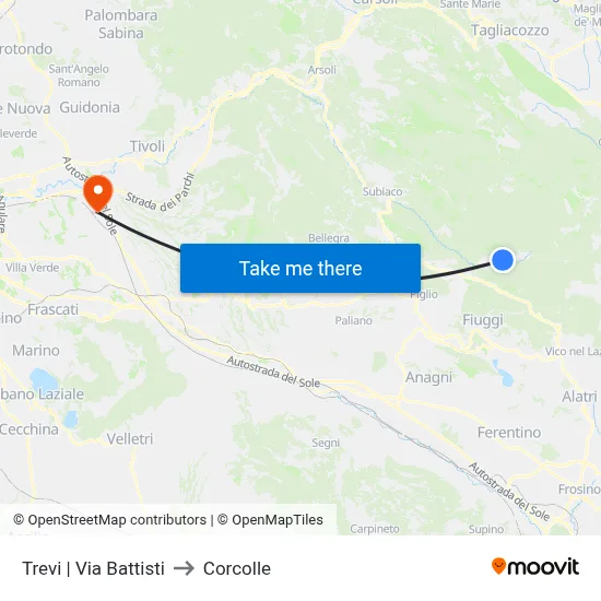 Trevi via Battisti to Corcolle map