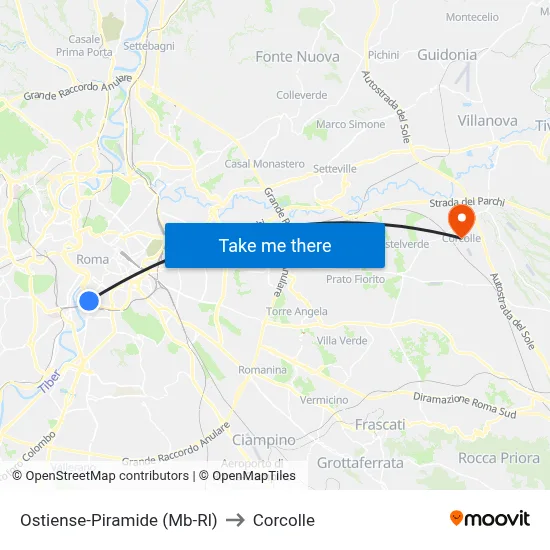 Ostiense-Pyramid (Metro B-Rail Line) to Corcolle map