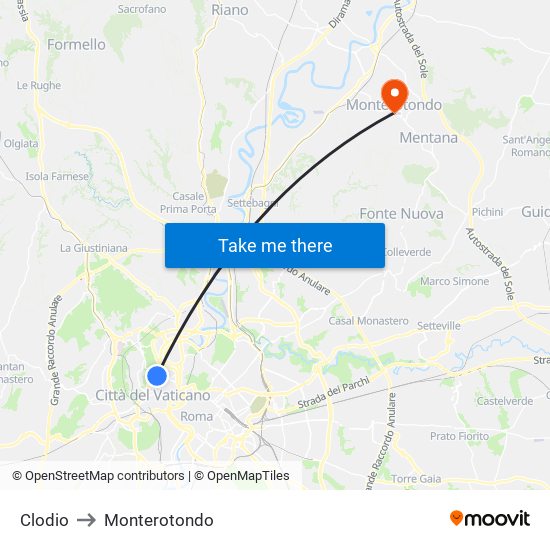Clodio to Monterotondo map