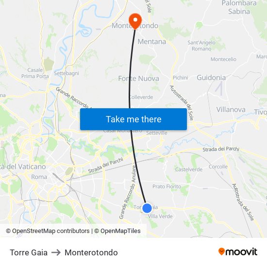 Torre Gaia to Monterotondo map