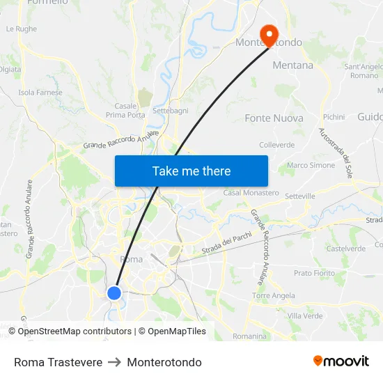 Roma Trastevere to Monterotondo map