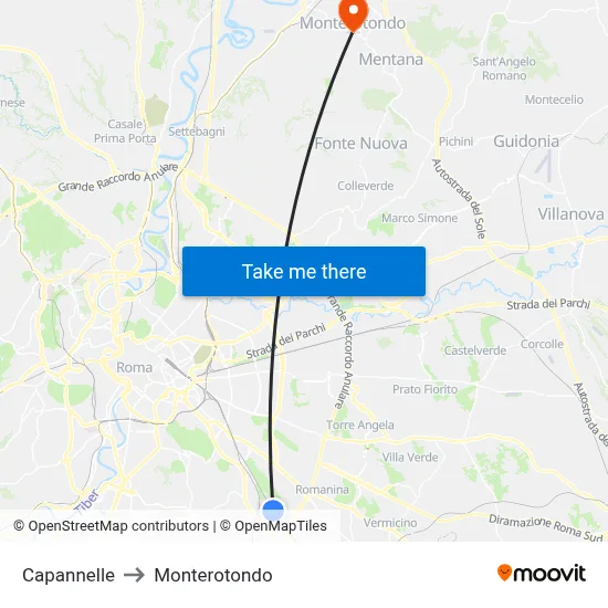 Capannelle to Monterotondo map