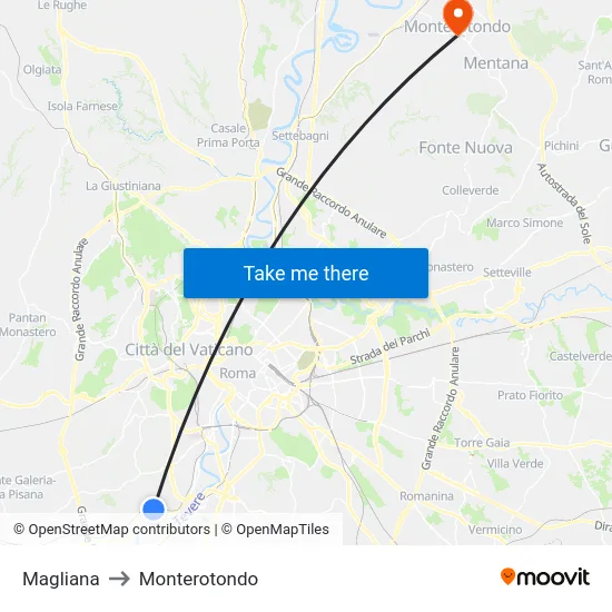 Magliana to Monterotondo map