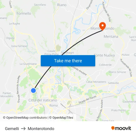 Gemelli to Monterotondo map