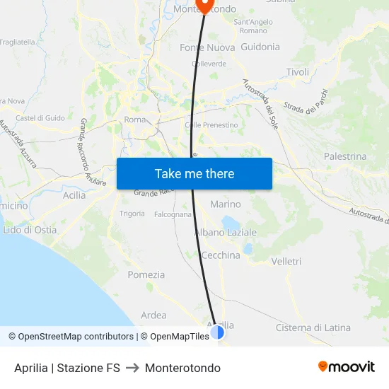 Aprilia | Railway Station to Monterotondo map