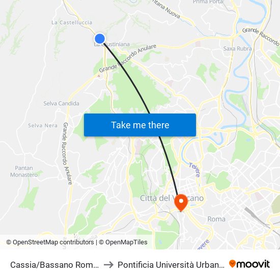 Cassia/Bassano Romano to Pontificia Università Urbaniana map