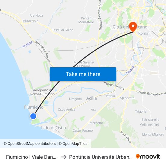 Fiumicino | Viale Danubio to Pontificia Università Urbaniana map