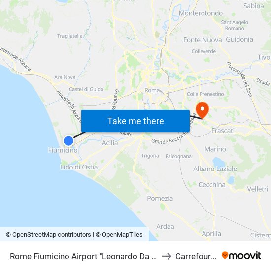 Rome Fiumicino Airport "Leonardo Da Vinci" (Fco) to Carrefour Iper map