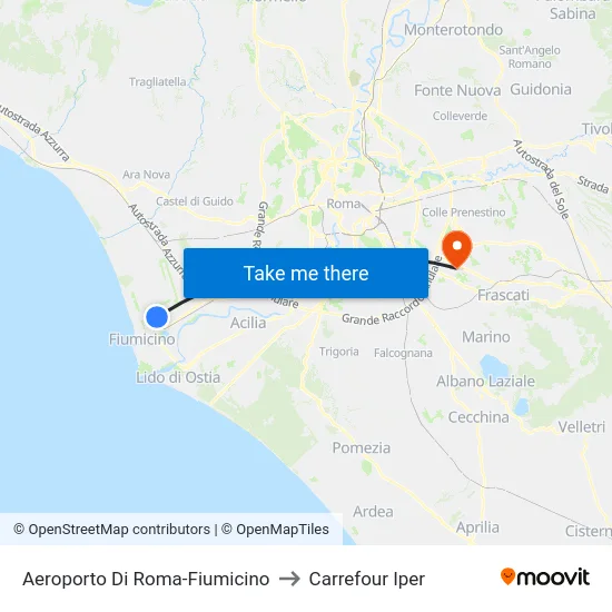 Aeroporto Di Roma-Fiumicino to Carrefour Iper map