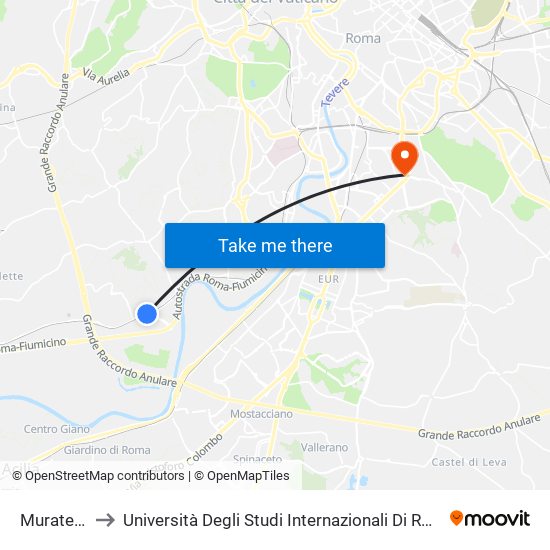 Muratella to Università Degli Studi Internazionali Di Roma map