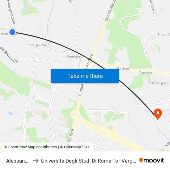 Alessandrino (Mc) to Università Degli Studi Di Roma Tor Vergata - Facoltà Di Lettere E Filosofia map