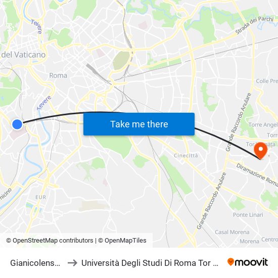 Gianicolense/S. Camillo (H) to Università Degli Studi Di Roma Tor Vergata - Facoltà Di Lettere E Filosofia map
