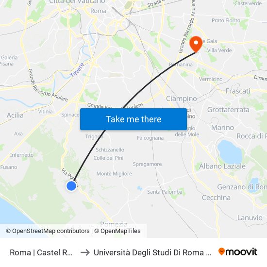 Roma | Castel Romano Shopping Village to Università Degli Studi Di Roma Tor Vergata - Facoltà Di Lettere E Filosofia map