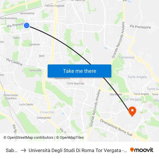 Sabaudia to Università Degli Studi Di Roma Tor Vergata - Facoltà Di Lettere E Filosofia map