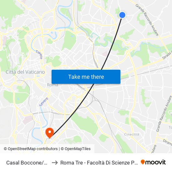 Casal Boccone/Ojetti to Roma Tre - Facoltà Di Scienze Politiche map