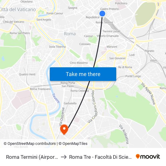 Roma Termini (Airport Shuttles) to Roma Tre - Facoltà Di Scienze Politiche map