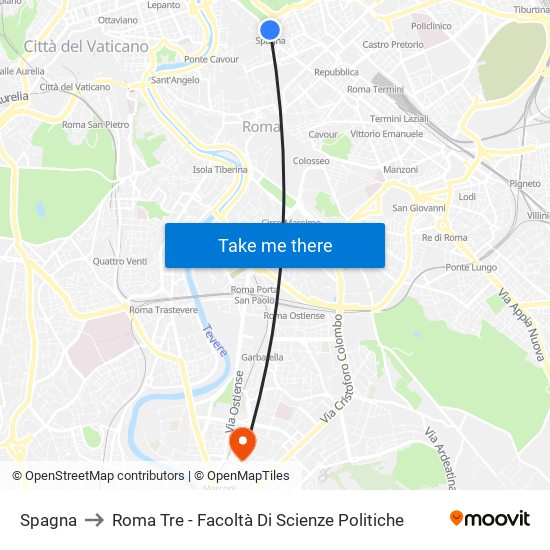 Spagna to Roma Tre - Facoltà Di Scienze Politiche map