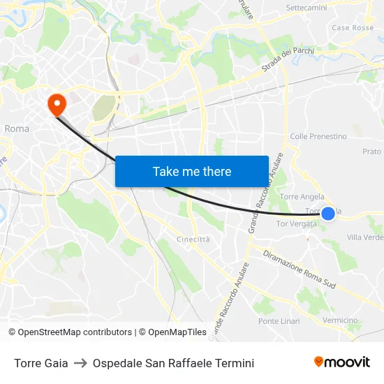 Torre Gaia to San Raffaele Hospital Termini map