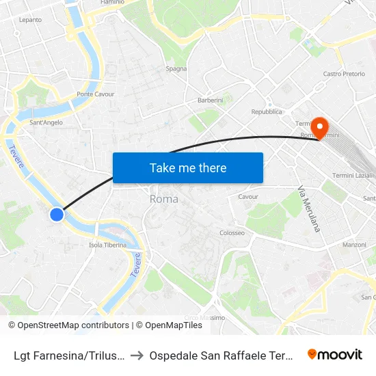 Lgt Farnesina/Trilussa to Ospedale San Raffaele Termini map