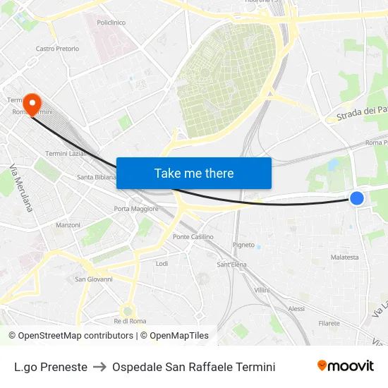 L.go Preneste to Ospedale San Raffaele Termini map