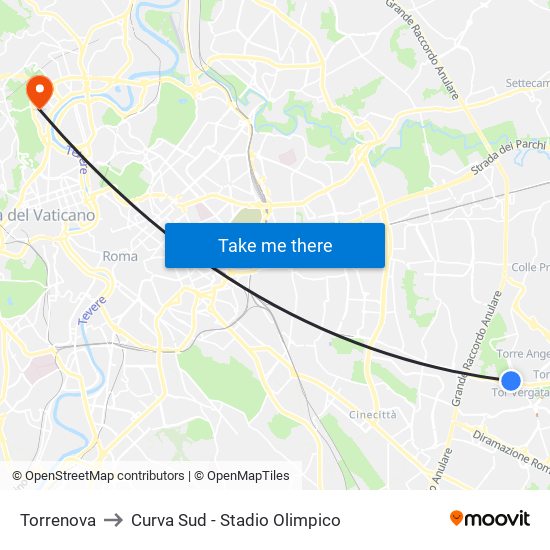 Torrenova to Curva Sud - Stadio Olimpico map