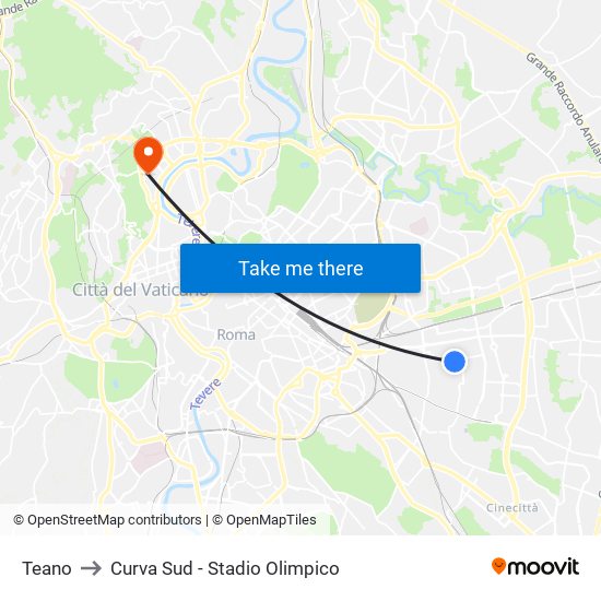 Teano to Curva Sud - Stadio Olimpico map