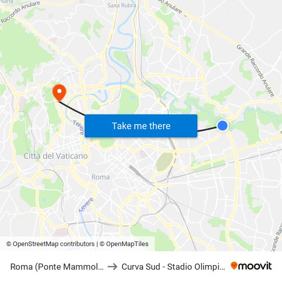 Roma (Ponte Mammolo) to Curva Sud - Stadio Olimpico map