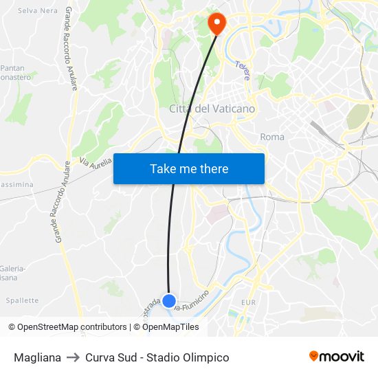 Magliana to Curva Sud - Stadio Olimpico map