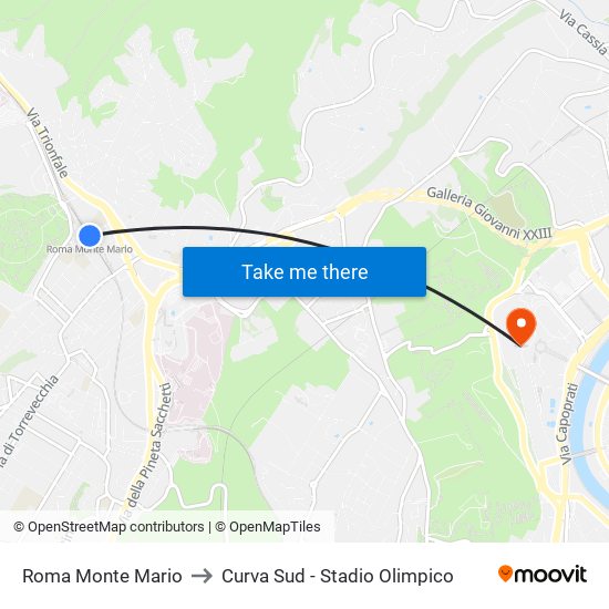 Roma Monte Mario to Curva Sud - Stadio Olimpico map