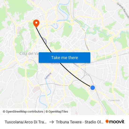 Tuscolana/Arco Di Travertino to Tribuna Tevere - Stadio Olimpico map