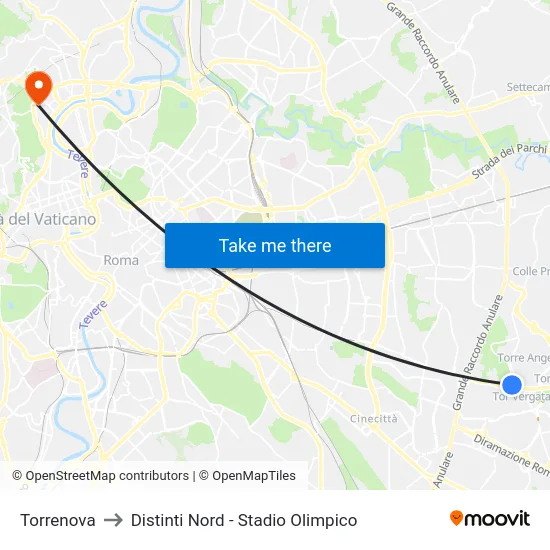 Torrenova to Distinti Nord - Stadio Olimpico map