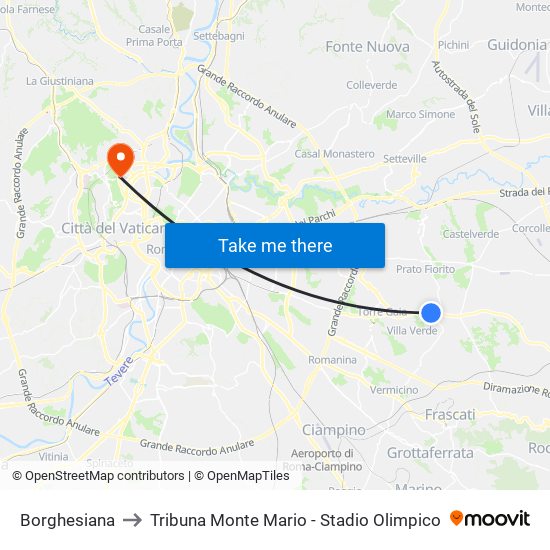 Borghesiana to Tribuna Monte Mario - Stadio Olimpico map