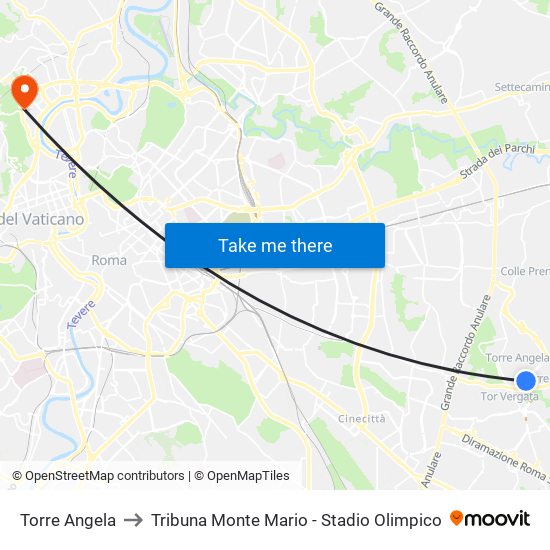 Torre Angela to Tribuna Monte Mario - Stadio Olimpico map