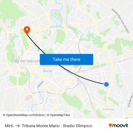 Mirti to Tribuna Monte Mario - Stadio Olimpico map