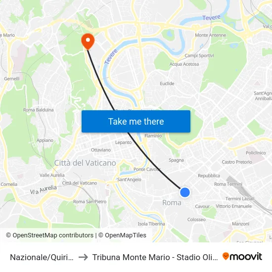 Nazionale/Quirinale to Tribuna Monte Mario - Stadio Olimpico map