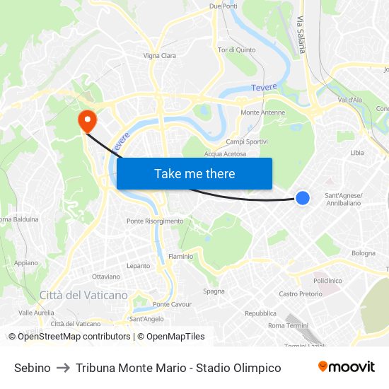 Sebino to Tribuna Monte Mario - Stadio Olimpico map