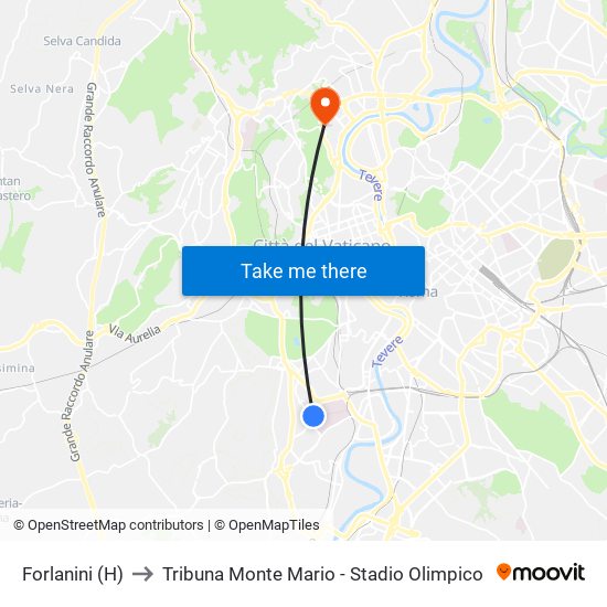 Forlanini (H) to Tribuna Monte Mario - Stadio Olimpico map