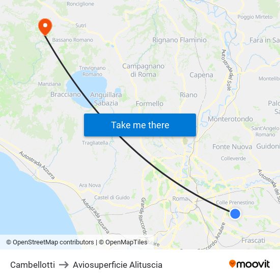 Cambellotti to Aviosuperficie Alituscia map