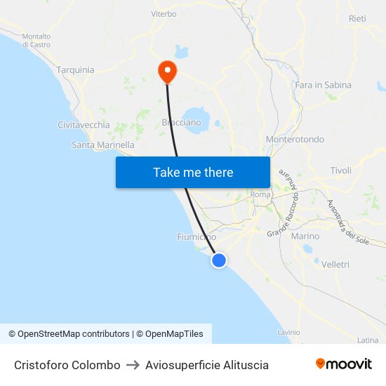 Cristoforo Colombo to Aviosuperficie Alituscia map