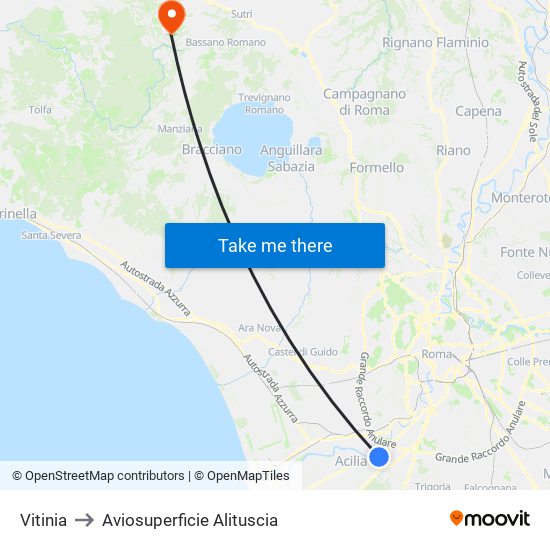 Vitinia to Aviosuperficie Alituscia map