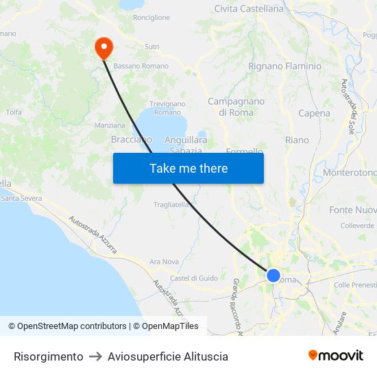 Risorgimento to Aviosuperficie Alituscia map