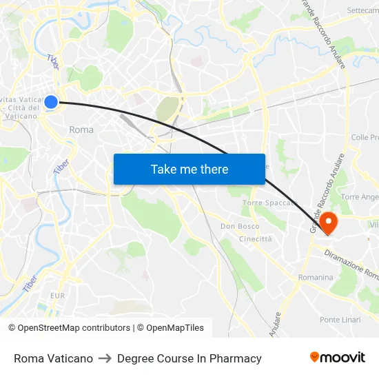 Rome Vatican to Pharmacy Degree Course map