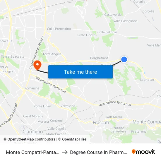 Monte Compatri-Pantano to Pharmacy Degree Course map