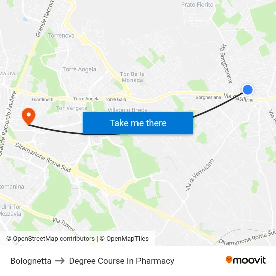 Bolognetta to Pharmacy Degree Course map