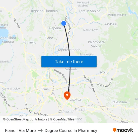 Fiano via Moro to Pharmacy Degree Course map