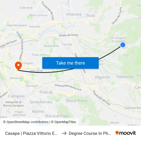 Casape | Piazza Vittorio Emanuele to Pharmacy Degree Course map
